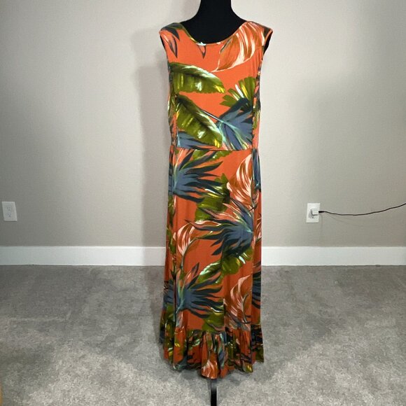 Soft Surroundings Maxi Dress Knit Ruffle Hem Fabiana Tropical  Hi-Low Sleeveless - Picture 4 of 13